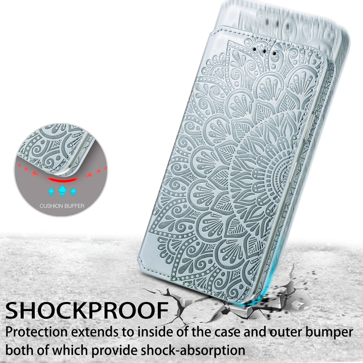 For iPhone 12 / 12 Pro Blooming Mandala Embossed Pattern Magnetic Horizontal Flip Leather Case with Holder & Card Slots & Wallet(Grey) For iPhone 12 / 12 Pro Blooming Mandala Embossed Pattern Magnetic Horizontal Flip Leather Case with Holder & Card Slots & Wallet(Grey)