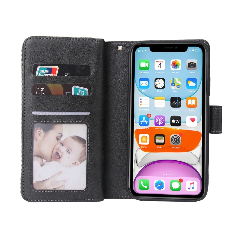 For iPhone 11 Pro Zipper Wallet Bag Horizontal Flip PU Leather Case with Holder & 9 Card Slots & Wallet & Lanyard & Photo Frame(Black) For iPhone 11 Pro Zipper Wallet Bag Horizontal Flip PU Leather Case with Holder & 9 Card Slots & Wallet & Lanyard & Photo Frame(Black)