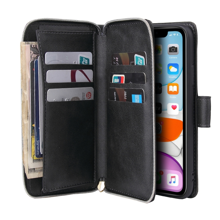 For iPhone 11 Pro Zipper Wallet Bag Horizontal Flip PU Leather Case with Holder & 9 Card Slots & Wallet & Lanyard & Photo Frame(Black) For iPhone 11 Pro Zipper Wallet Bag Horizontal Flip PU Leather Case with Holder & 9 Card Slots & Wallet & Lanyard & Photo Frame(Black)