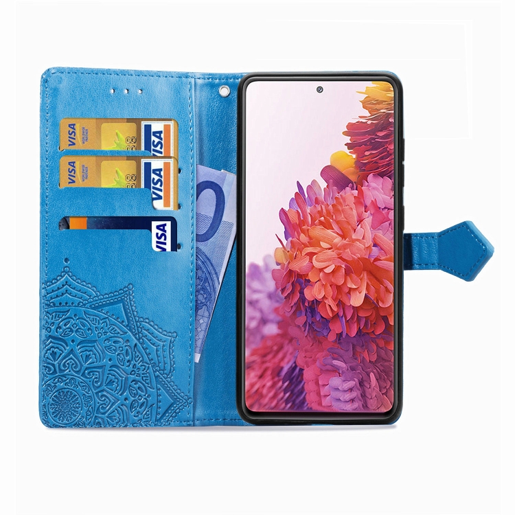 For Samsung Galaxy S20 FE Embossed Mandala Pattern TPU + PU Horizontal Flip Leather Case with Holder & Three Card Slots & Wallet(Blue) For Samsung Galaxy S20 FE Embossed Mandala Pattern TPU + PU Horizontal Flip Leather Case with Holder & Three Card Slots & Wallet(Blue)