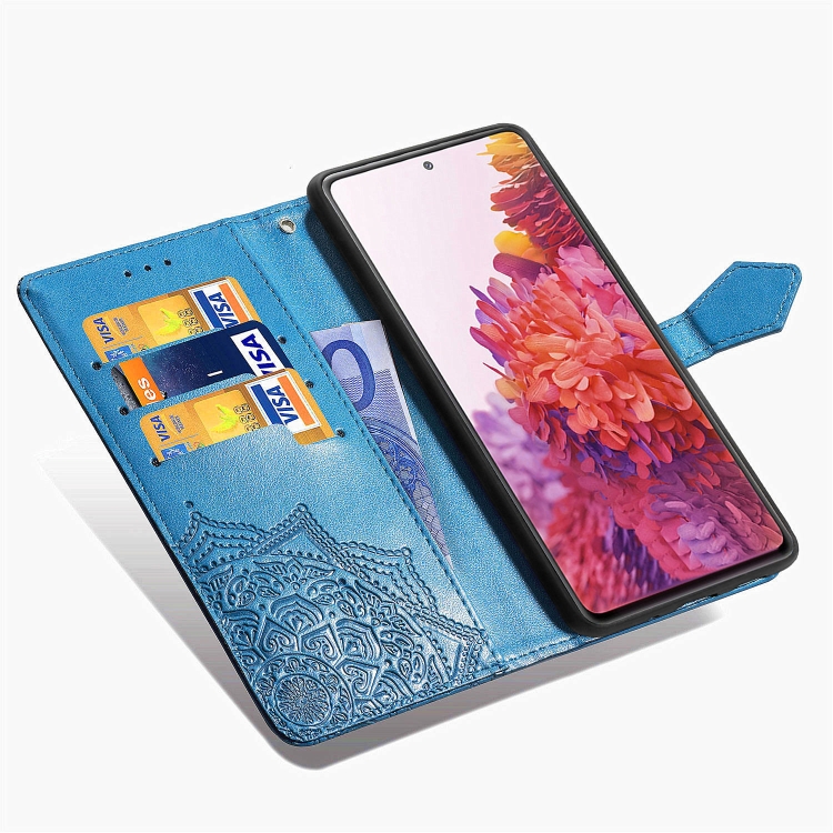 For Samsung Galaxy S20 FE Embossed Mandala Pattern TPU + PU Horizontal Flip Leather Case with Holder & Three Card Slots & Wallet(Blue) For Samsung Galaxy S20 FE Embossed Mandala Pattern TPU + PU Horizontal Flip Leather Case with Holder & Three Card Slots & Wallet(Blue)