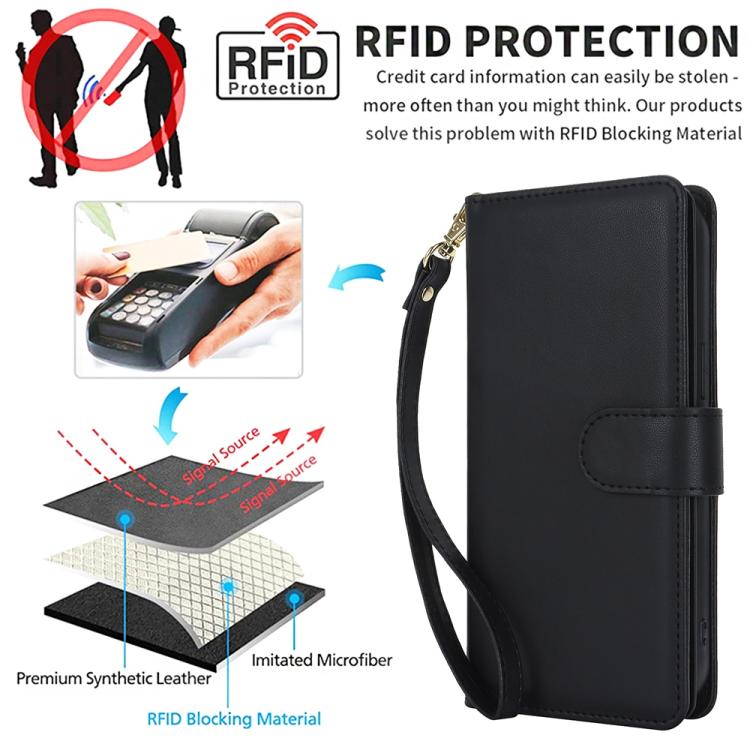 Custodia Google Pixel 9A Portafoglio Con Blocco RFID | Pelle E Silicone Antiurto | Supporto Multiangolo E Slot Carte – Nero - 4