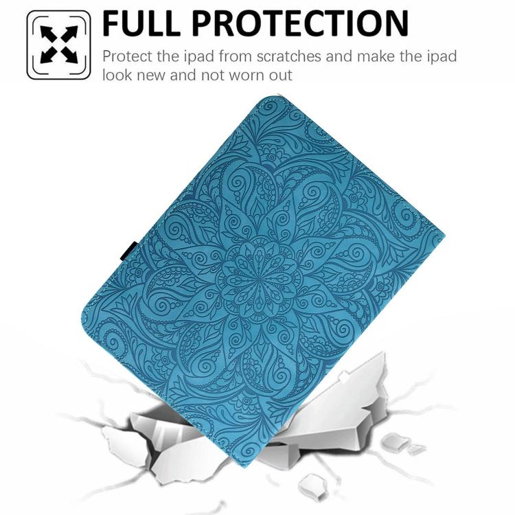 For iPad mini 8 2026 Rotatable Mandala Embossed Smart Leather Tablet Case(Light Blue)