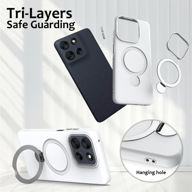 For Motorola Edge 70 Pro / 70 Pro+ Gen1.5 Pivot Ring Holder TPU Hybrid PC Phone Case(White)