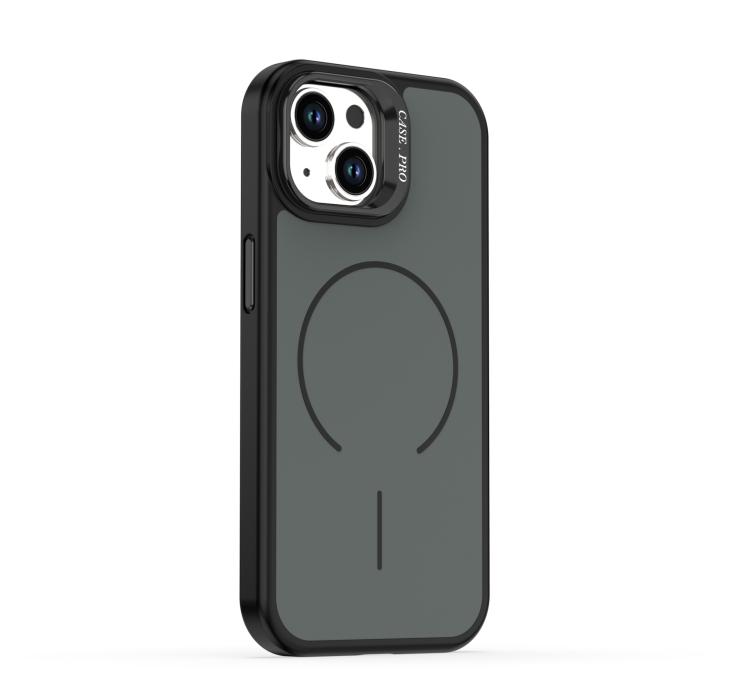 For iPhone 13 Bright Color Contrast Skin-feel Camera Bracket Magsafe Phone Case(Black) 2