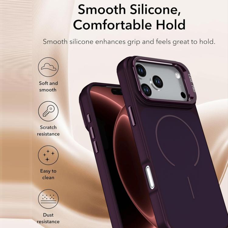 For iPhone 18 Pro Max Bright Color Contrast Skin-feel Camera Bracket Magsafe Phone Case(Dark Cherry)