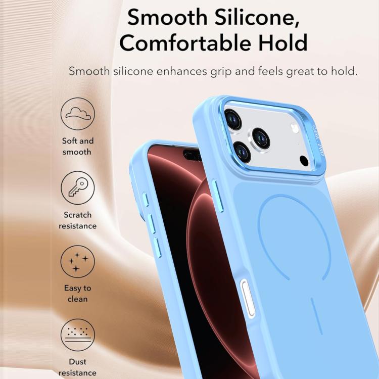 For iPhone 18 Pro Bright Color Contrast Skin-feel Camera Bracket Magsafe Phone Case(Light Blue)