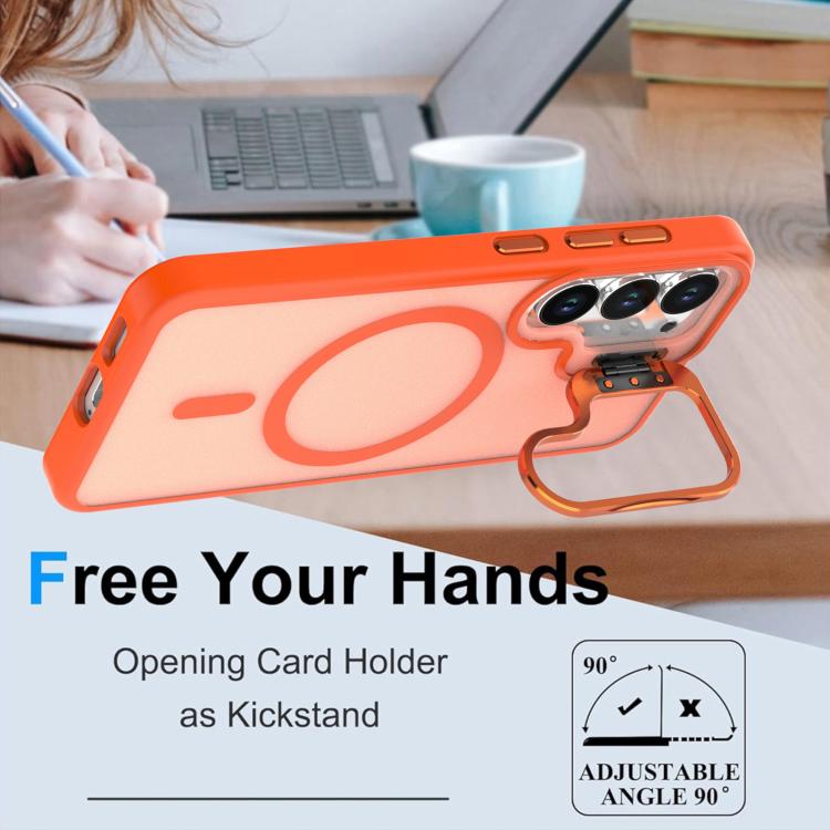 For Samsung Galaxy S25 Ultra 5G Bright Color Frosted Skin-feel Camera Bracket Magsafe Phone Case(Orange)