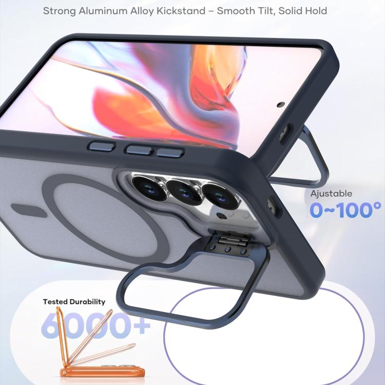 For Samsung Galaxy S23+ 5G Bright Color Frosted Skin-feel Camera Bracket Magsafe Phone Case(Blue)