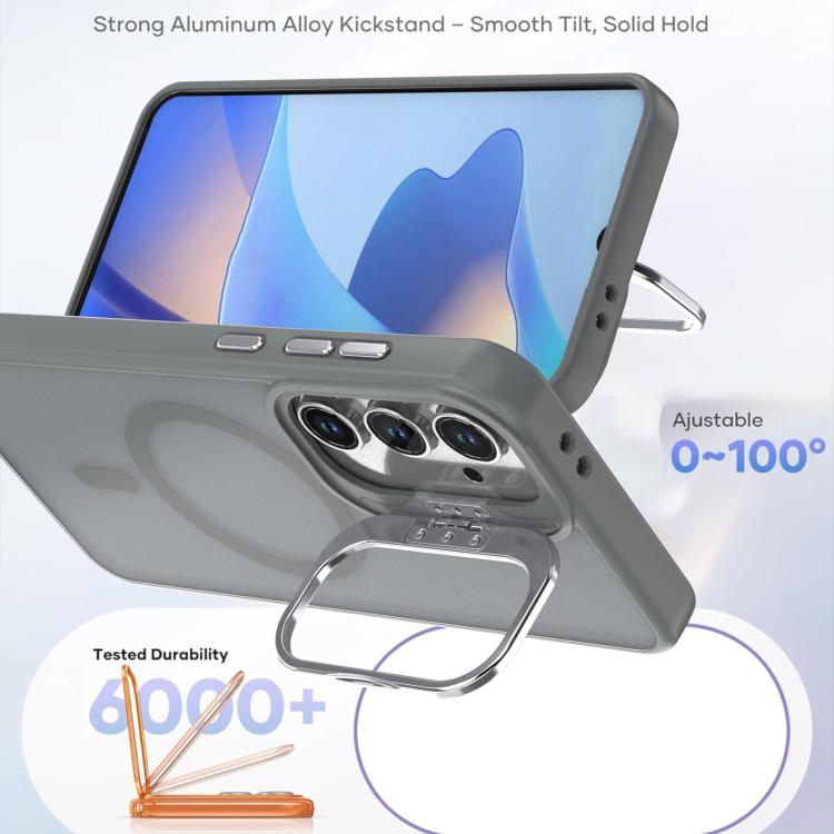 For Samsung Galaxy S24 FE 5G Bright Color Frosted Skin-feel Camera Bracket Magsafe Phone Case(Grey)