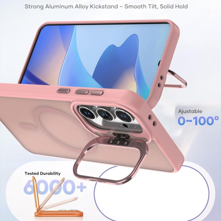 For Samsung Galaxy S25 FE 5G Bright Color Frosted Skin-feel Camera Bracket Magsafe Phone Case(Pink)