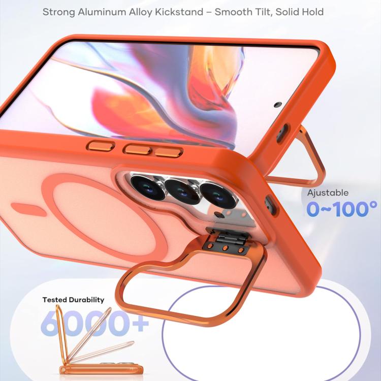 For Samsung Galaxy S26+ 5G Bright Color Frosted Skin-feel Camera Bracket Magsafe Phone Case(Orange)