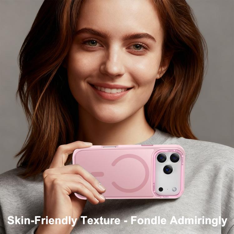 For iPhone 17 Pro XDcase Metal Lens Frame Skin Feel Magnetic Phone Case(Pink)