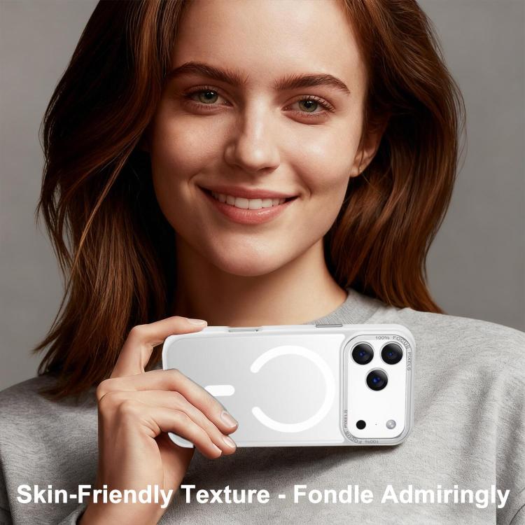 For iPhone 18 Pro XDcase Metal Lens Frame Skin Feel Magnetic Phone Case(White)