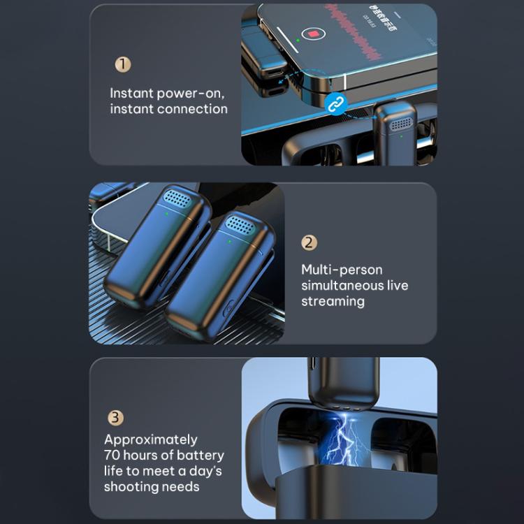 Micrófono inalámbrico de solapa K6 Mini para grabación de audio en vivo. Modelo: conector tipo C (negro y amarillo). - B5