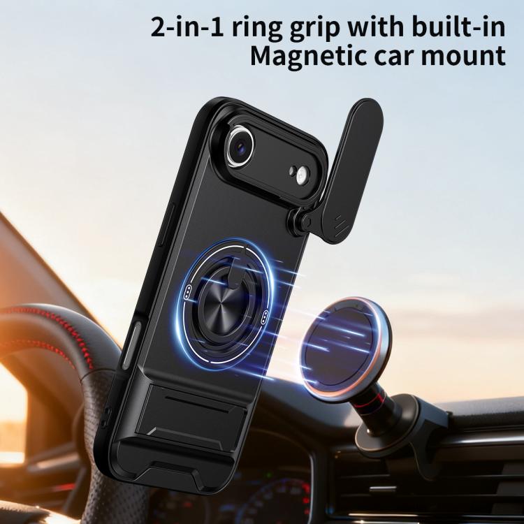 For iPhone Air Lens Sliding Window Multifunctional Magnetic Shockproof Phone Case(Royal Blue)
