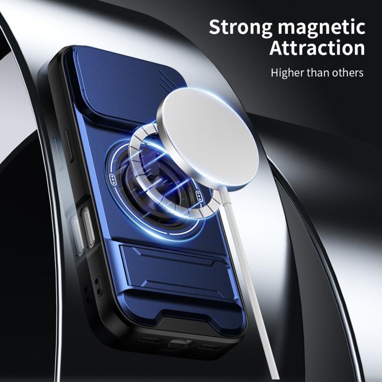 For iPhone 18 Pro Lens Sliding Window Multifunctional Magnetic Shockproof Phone Case(Royal Blue)