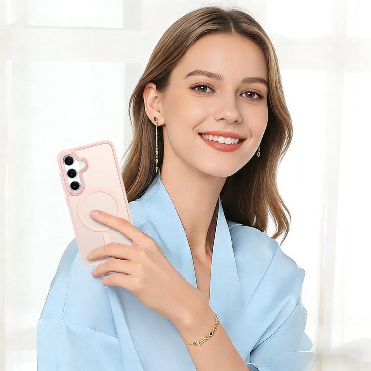For Samsung Galaxy S25 5G XDcase Metal Lens Frame Skin Feel Magnetic Phone Case(Pink)