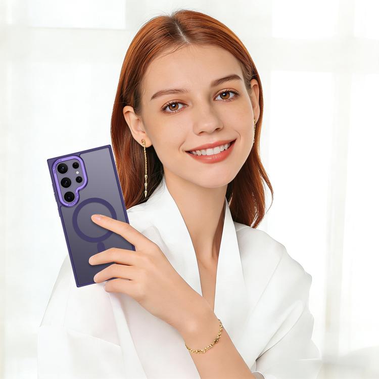 For Samsung Galaxy S25 Ultra 5G XDcase Metal Lens Frame Skin Feel Magnetic Phone Case(Purple)