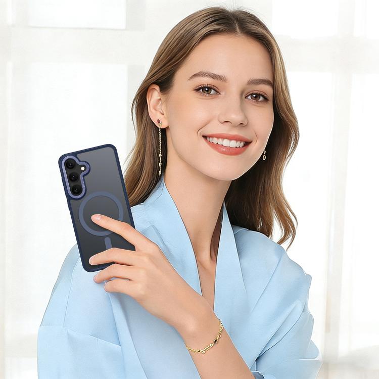 For Samsung Galaxy S24 5G XDcase Metal Lens Frame Skin Feel Magnetic Phone Case(Dark Blue)