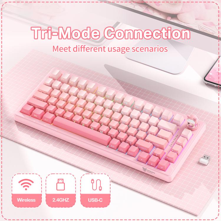 ONIKUMA MT707 82 Keys RGB Tri-mode Mechanical Gaming Keyboard(Pink) - 6