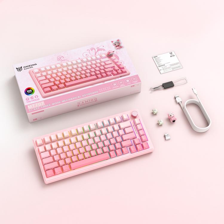 ONIKUMA MT707 82 Keys RGB Tri-mode Mechanical Gaming Keyboard(Pink) - 9