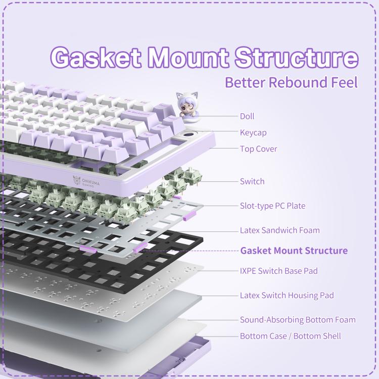 ONIKUMA MT707 82 Keys RGB Tri-mode Mechanical Gaming Keyboard(Purple) - 5