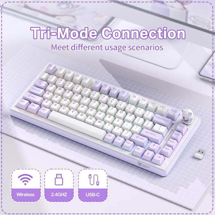 ONIKUMA MT707 82 Keys RGB Tri-mode Mechanical Gaming Keyboard(Purple) - 6