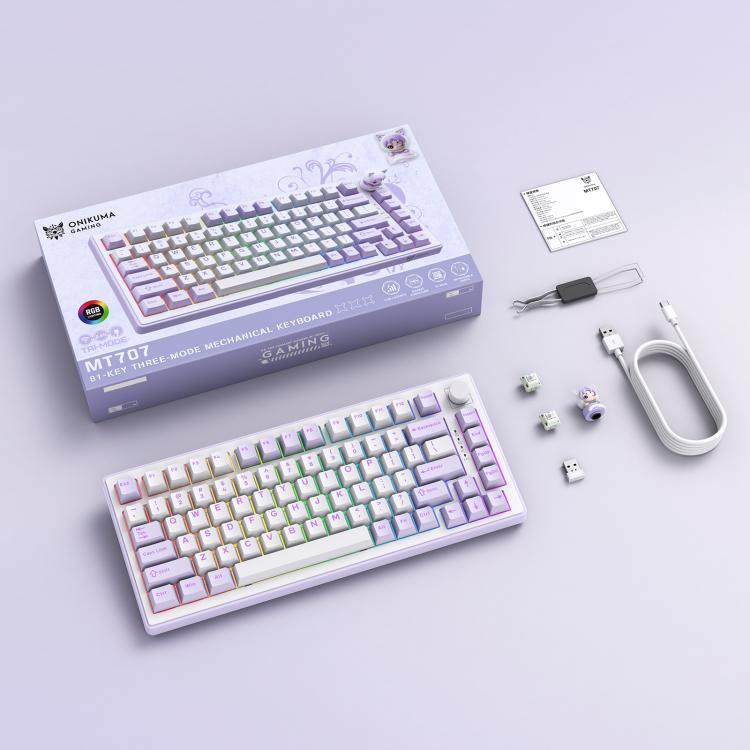 ONIKUMA MT707 82 Keys RGB Tri-mode Mechanical Gaming Keyboard(Purple) - 9