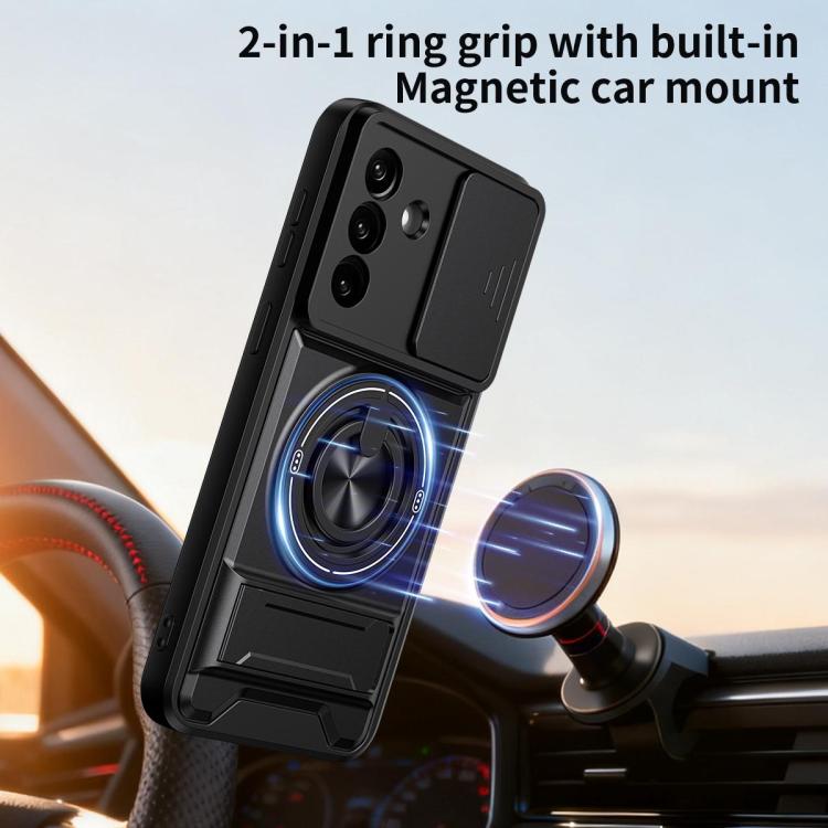 For Samsung Galaxy A57 5G Lens Sliding Window Multifunctional Magnetic Shockproof Phone Case(Royal Blue)