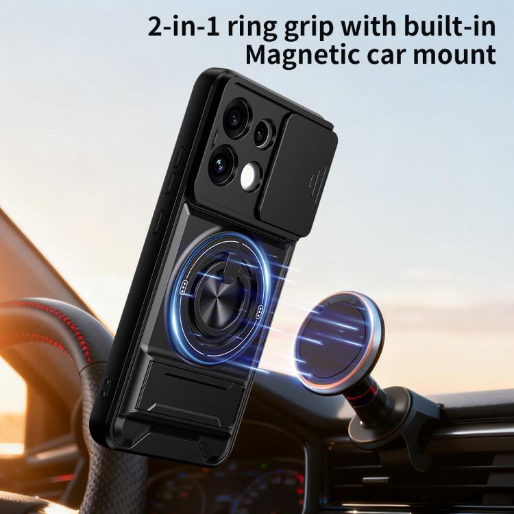 For OPPO Reno16 F / Reno16 FS 5G Lens Sliding Window Multifunctional Magnetic Shockproof Phone Case(Royal Blue)