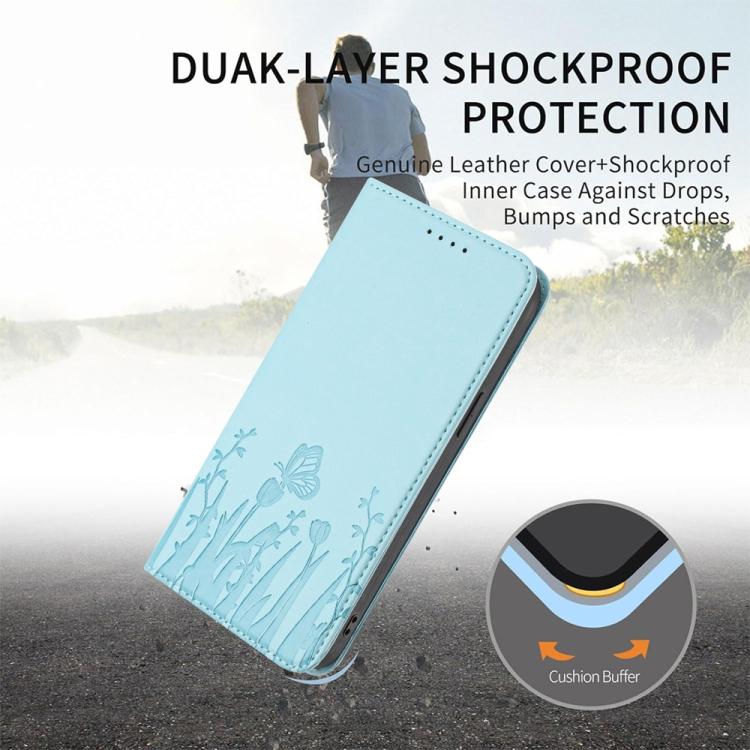 For Realme 16T 5G Tulips Butterfly Pattern Magnetic Vegan Leather Phone Case(Light Blue)