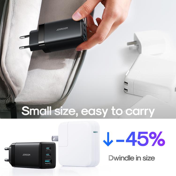 JOYROOM JR-TG10 65W GaN Dual Type-C, USB 3-Port Charger with Type-C to 8 Pin Cable, Plug:EU Plug(White) - B8
