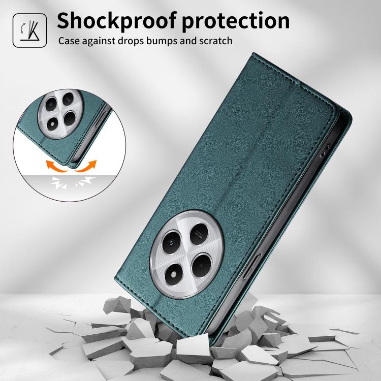 For Redmi 14C 4G / 14R / A4 5G / A3 Pro Stitched Line Magnetic RFID Vegan Leather Phone Case(Green)