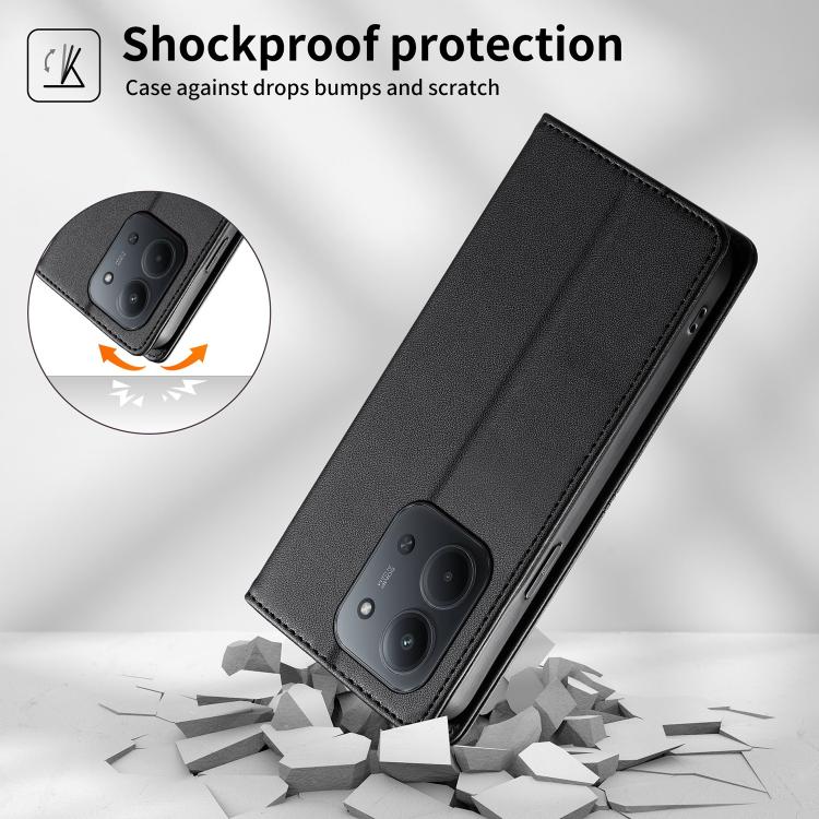For Redmi 15C 5G / 4G 171mm / Poco C85 4G Stitched Line Magnetic RFID Vegan Leather Phone Case(Black)