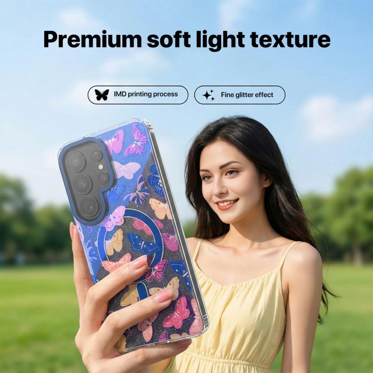 For Samsung Galaxy S26 Ultra 5G IMD Blue Light Jungle Series Magnetic Phone Case(Butterflies) 6