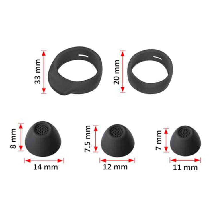 For Samsung Galaxy Buds FE XDcase 3 Pairs Replacement Silicone Ear Tips & Ear Hooks Kit, S/M/L Size(Dark Grey)