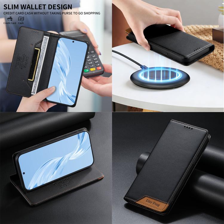 For Realme C83 5G Dierfeng Splicing Strong Magnetic RFID Vegan Leather Phone Case(Black)