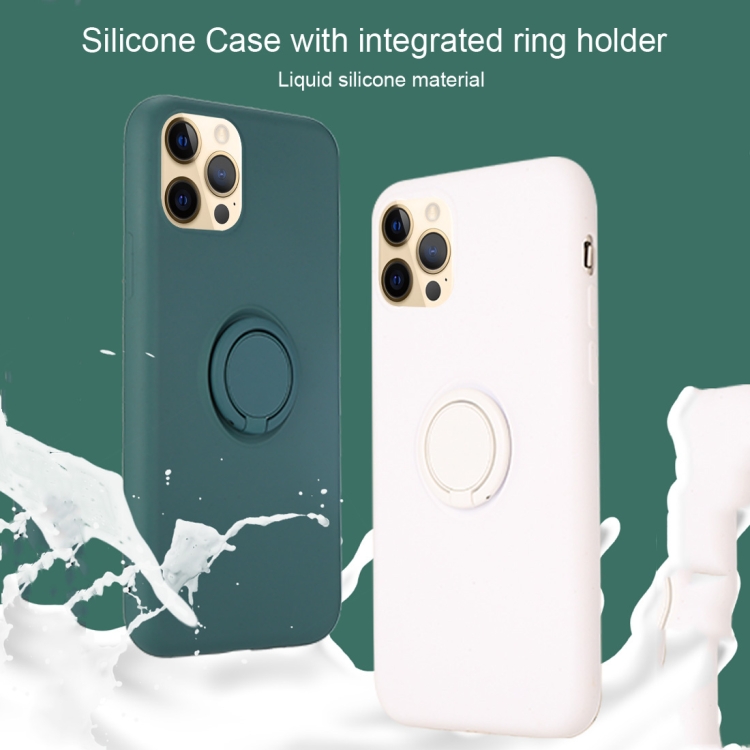 For iPhone 12 Pro Max Solid Color Liquid Silicone Shockproof Full Coverage Protective Case with Ring Holder(Grey) For iPhone 12 Pro Max Solid Color Liquid Silicone Shockproof Full Coverage Protective Case with Ring Holder(Grey)