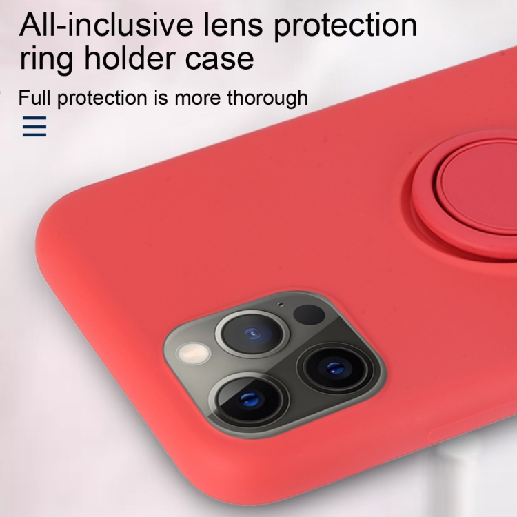 For iPhone 12 Pro Max Solid Color Liquid Silicone Shockproof Full Coverage Protective Case with Ring Holder(Grey) For iPhone 12 Pro Max Solid Color Liquid Silicone Shockproof Full Coverage Protective Case with Ring Holder(Grey)