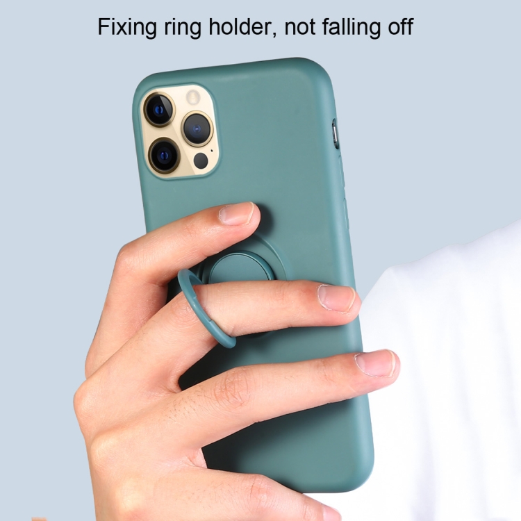 For iPhone 12 Pro Max Solid Color Liquid Silicone Shockproof Full Coverage Protective Case with Ring Holder(Grey) For iPhone 12 Pro Max Solid Color Liquid Silicone Shockproof Full Coverage Protective Case with Ring Holder(Grey)
