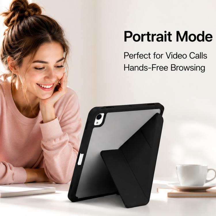 For iPad Air 11 inch 2026 / 2025 / 2024 XDcase Rice Grain Texture Y-fold Holder Smart Tablet Leather Case with Pen Slot(Black)