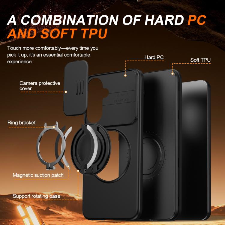 For Galaxy S26 FE 5G Camera Sliding Shield Magnetic Rotation Holder Phone Case(Black)