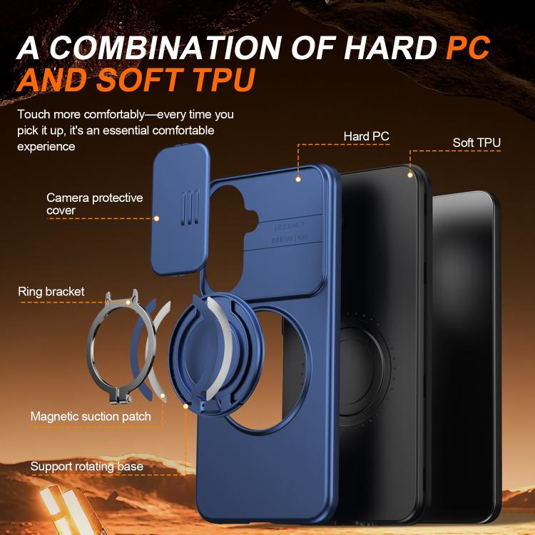 For Galaxy S25 FE 5G Camera Sliding Shield Magnetic Rotation Holder Phone Case(Blue)