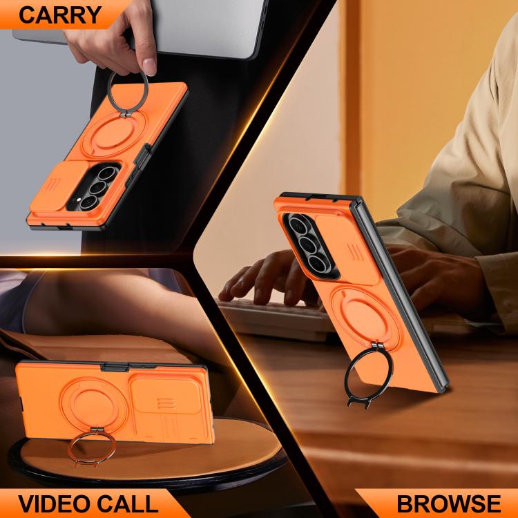 For Galaxy Z Fold8 Ultra 5G Camera Sliding Shield Magnetic Rotation Holder Phone Case(Orange)