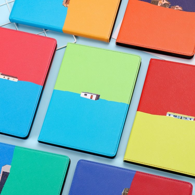 Contrast Color PU Leather Horizontal Flip Leather Case with Holder & Sleep / Wake-up Function For iPad 9.7 (2018) & (2017)(Red Blue)
