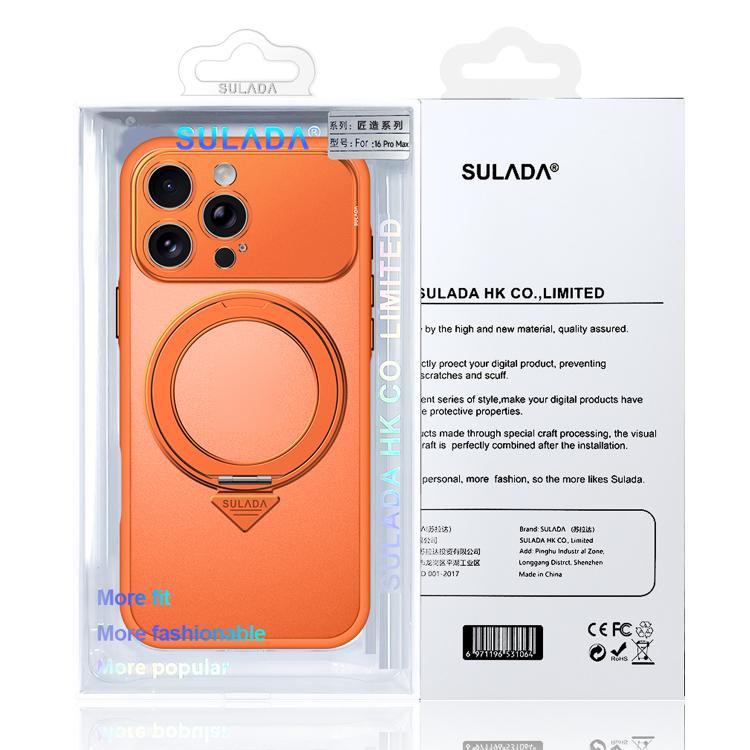 For iPhone 16 Pro Max SULADA Transforms Into 17 Pro Semi-Transparent Matte Rotation Magnetic Holder Phone Case(Orange)