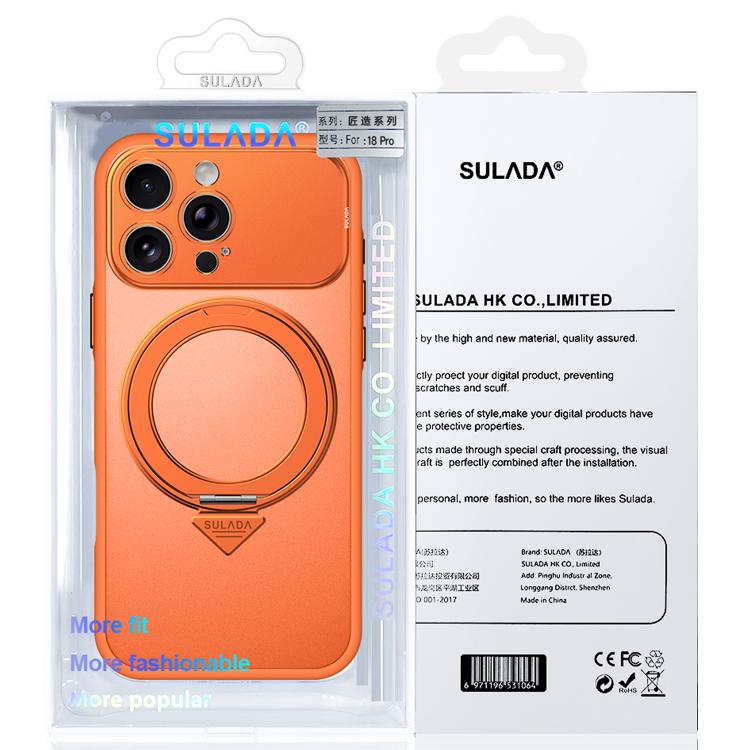 For iPhone 18 Pro SULADA Transforms Into 17 Pro Semi-Transparent Matte Rotation Magnetic Holder Phone Case(Orange)
