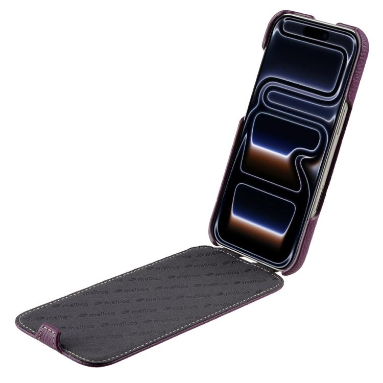 For iPhone 17 Pro melkco Litchi Texture Vertical Flip Magnetic Genuine Leather Phone Case(Purple)