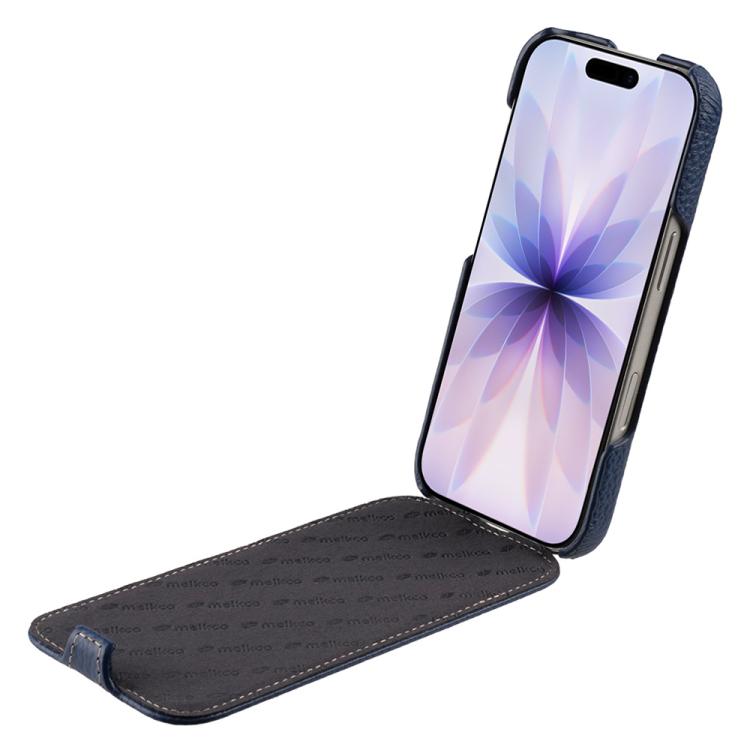 For iPhone 17 melkco Litchi Texture Vertical Flip Magnetic Genuine Leather Phone Case(Dark Blue)